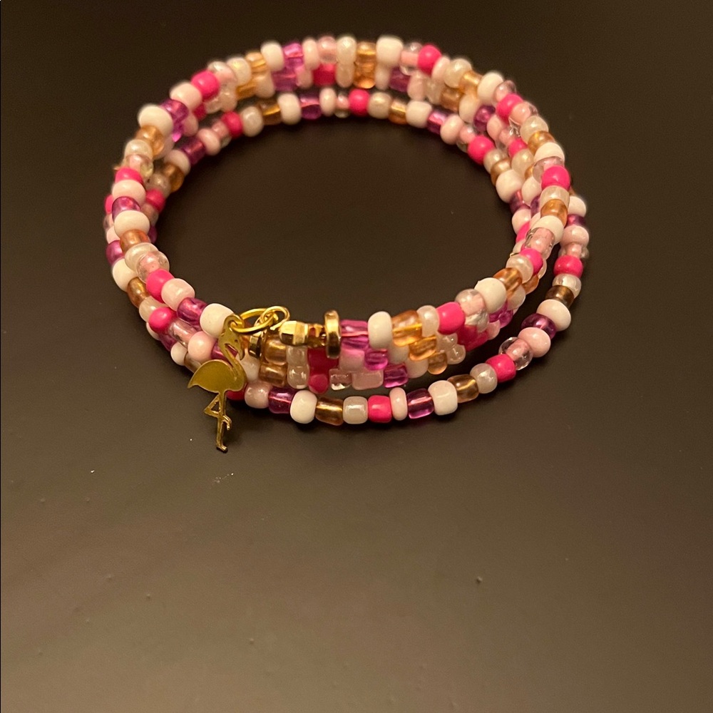 Hand Crafted Multicolor Beaded Bracelet with a Flamingo Charm